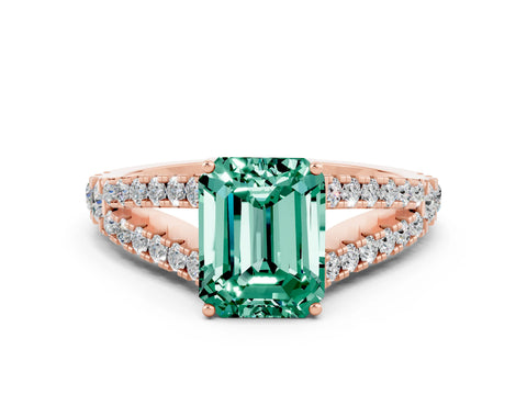 Rose gold Emerald Cut Cut Split Shank Pave Diamond Engagement Ring with Four-Prong Setting