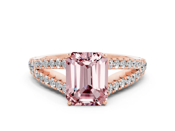 Rose gold Emerald Cut Cut Split Shank Pave Diamond Engagement Ring with Four-Prong Setting