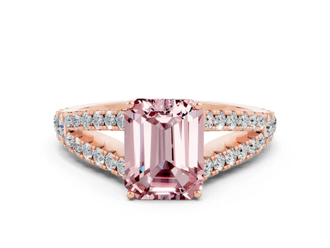 Rose gold Emerald Cut Cut Split Shank Pave Diamond Engagement Ring with Four-Prong Setting