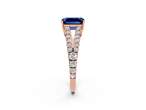 Rose gold Emerald Cut Cut Split Shank Pave Diamond Engagement Ring with Four-Prong Setting_2
