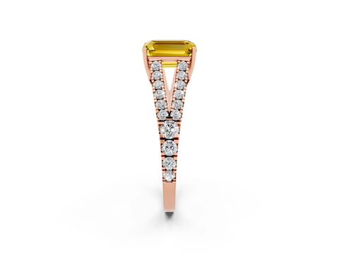 Rose gold Emerald Cut Cut Split Shank Pave Diamond Engagement Ring with Four-Prong Setting_2