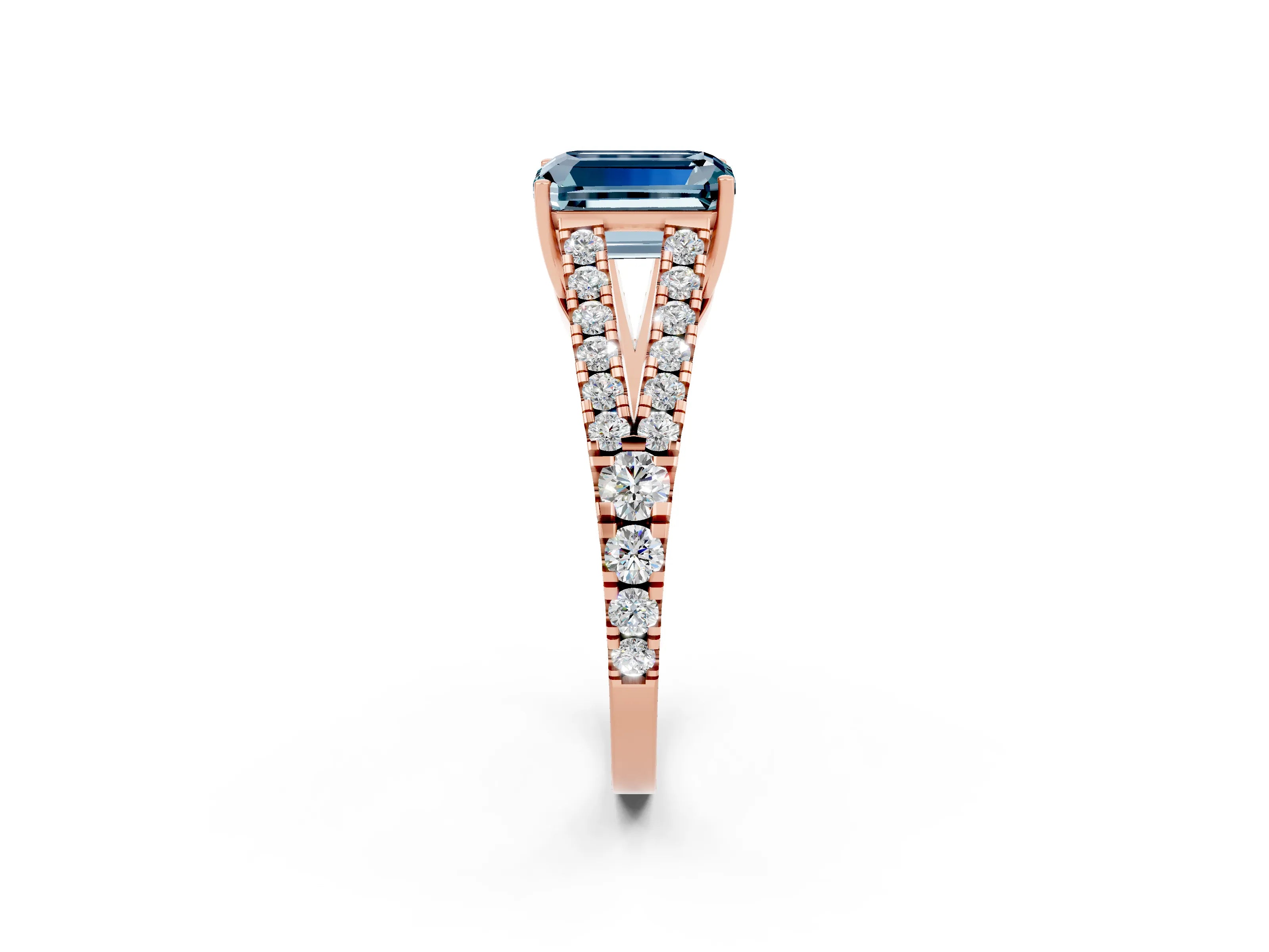 Rose gold Emerald Cut Cut Split Shank Pave Diamond Engagement Ring with Four-Prong Setting_2