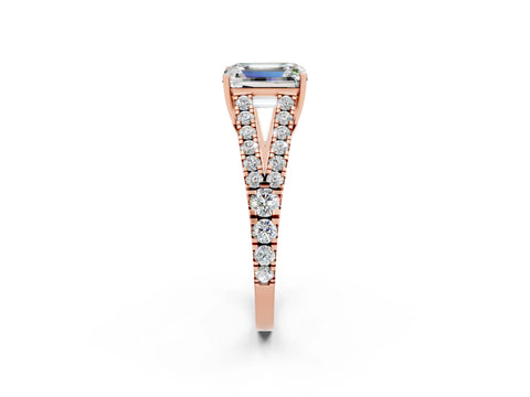 Rose gold Emerald Cut Cut Split Shank Pave Diamond Engagement Ring with Four-Prong Setting_2