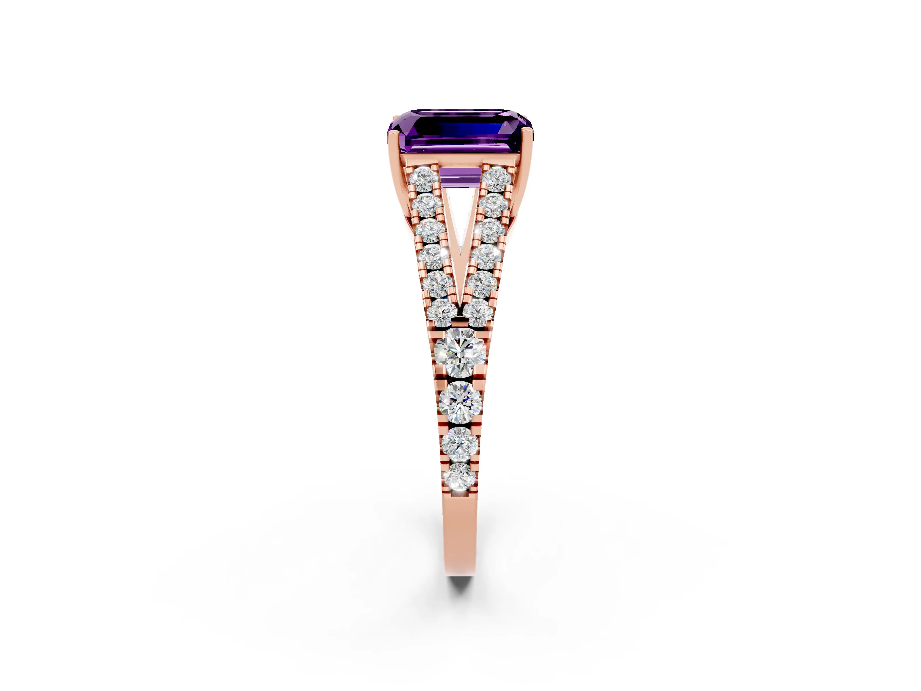 Rose gold Emerald Cut Cut Split Shank Pave Diamond Engagement Ring with Four-Prong Setting_2