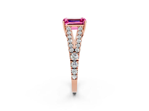 Rose gold Emerald Cut Cut Split Shank Pave Diamond Engagement Ring with Four-Prong Setting_2