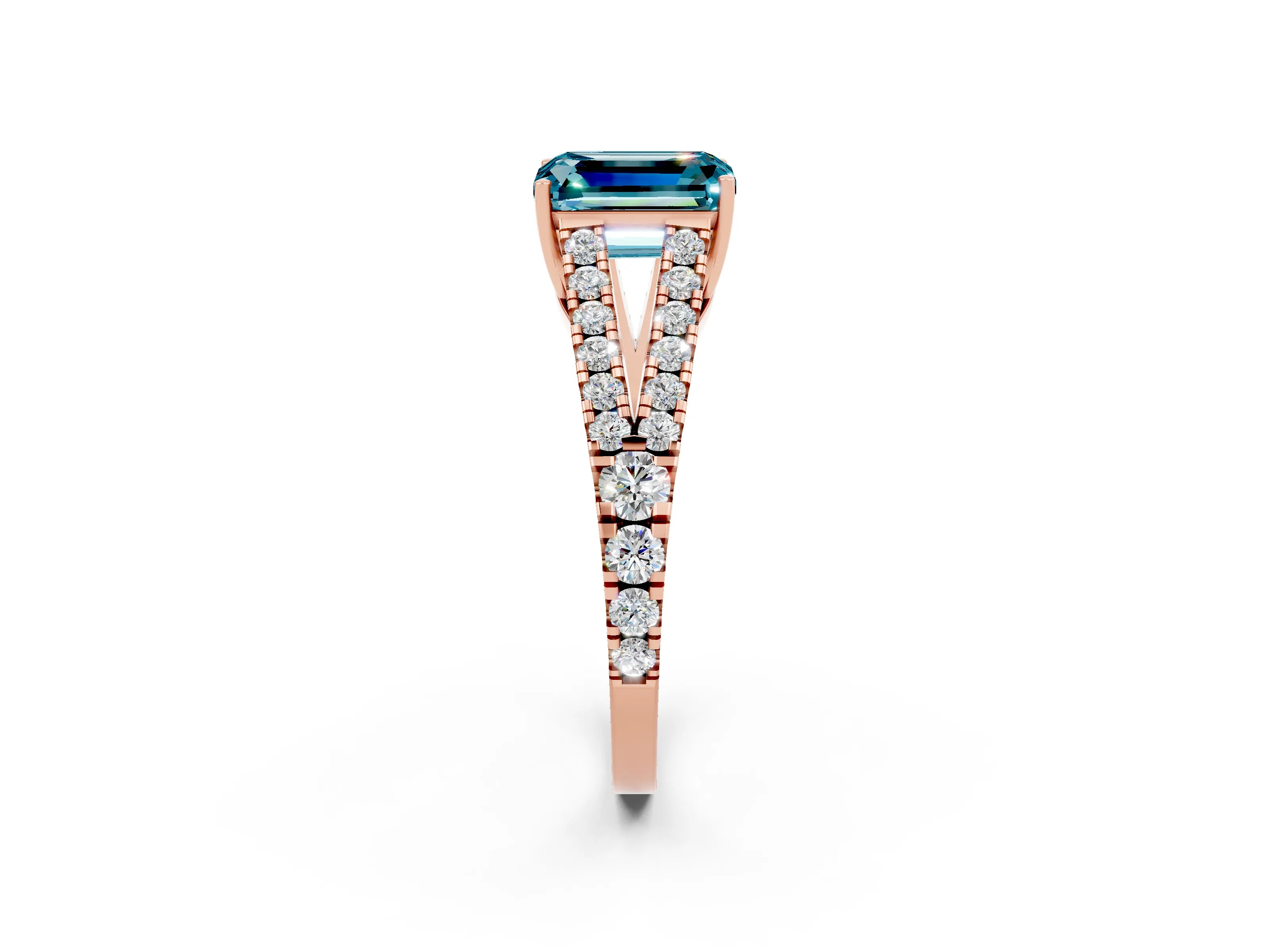 Rose gold Emerald Cut Cut Split Shank Pave Diamond Engagement Ring with Four-Prong Setting_2