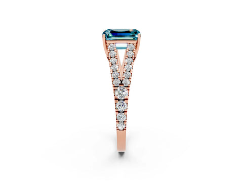 Rose gold Emerald Cut Cut Split Shank Pave Diamond Engagement Ring with Four-Prong Setting_2