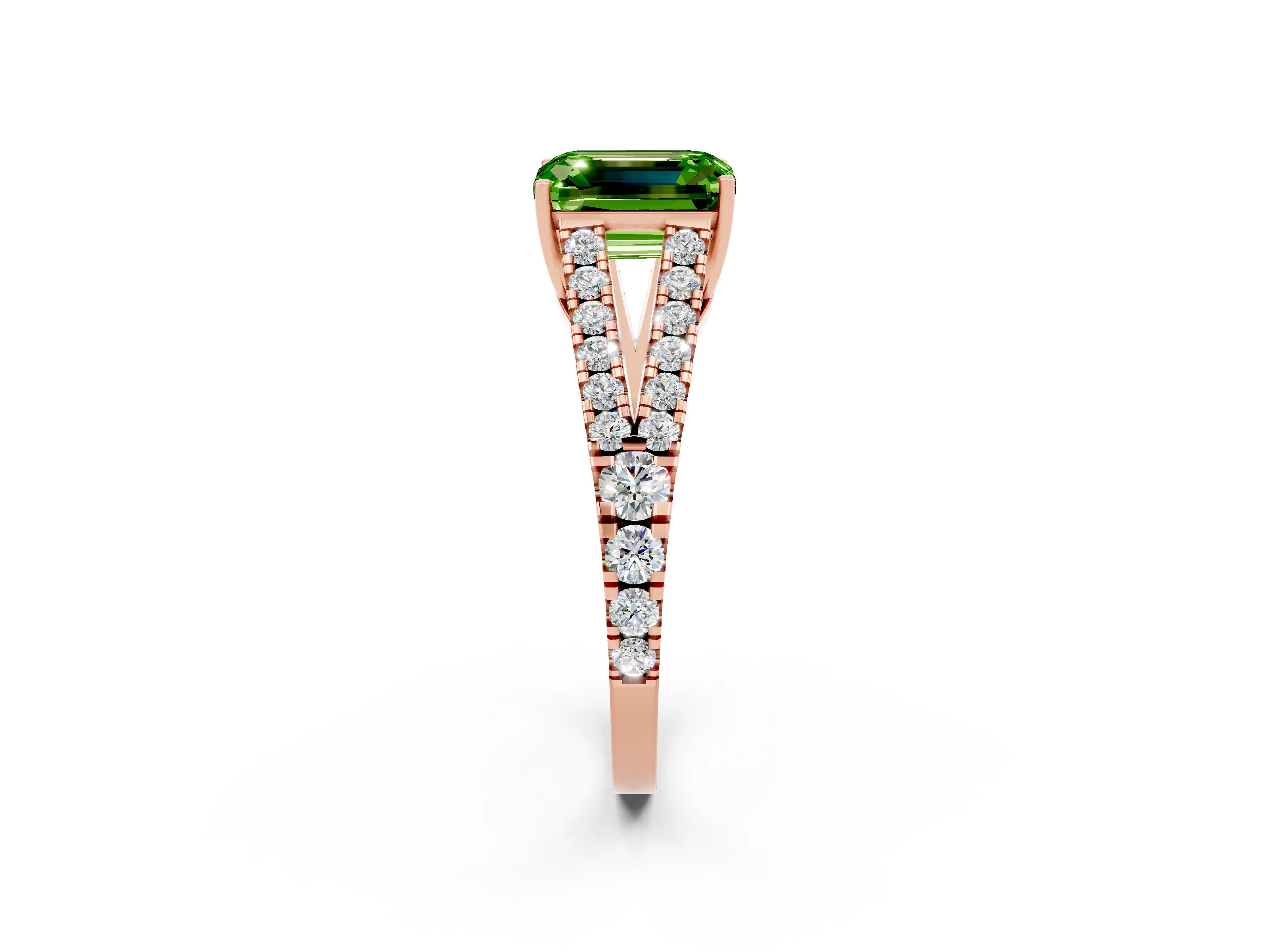 Rose gold Emerald Cut Cut Split Shank Pave Diamond Engagement Ring with Four-Prong Setting_2