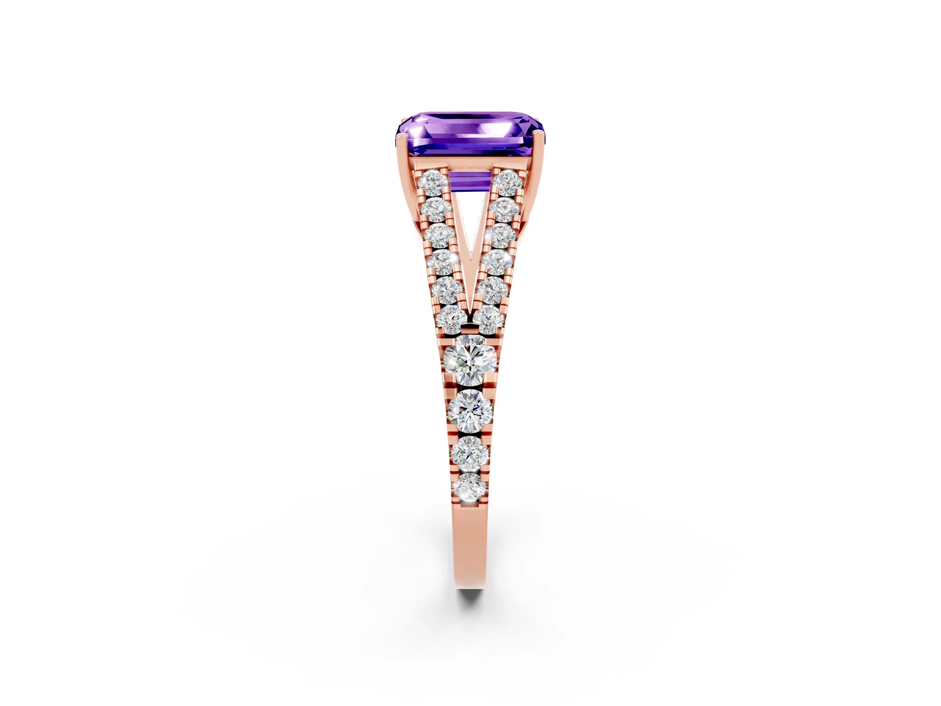 Rose gold Emerald Cut Cut Split Shank Pave Diamond Engagement Ring with Four-Prong Setting_2