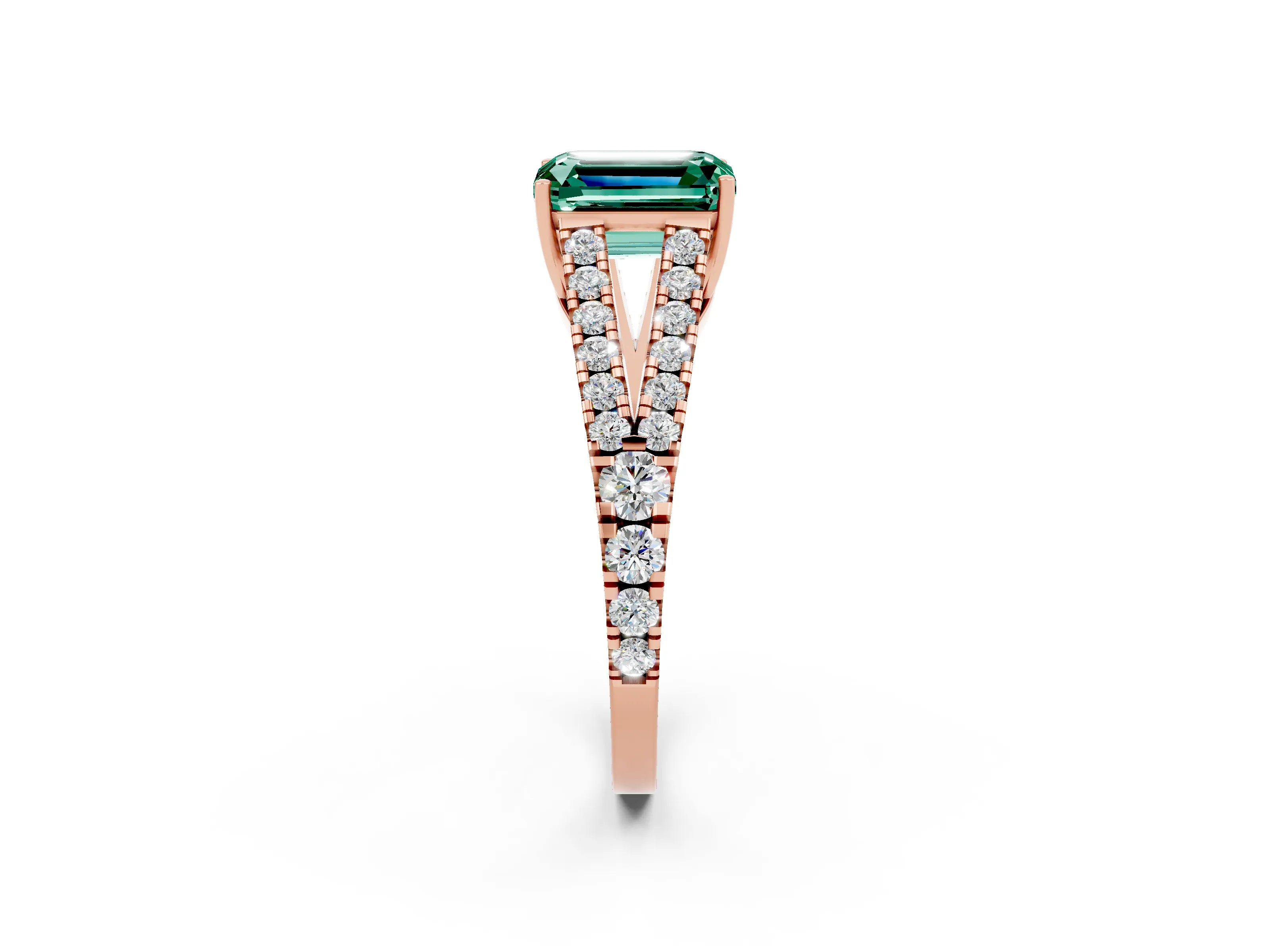 Rose gold Emerald Cut Cut Split Shank Pave Diamond Engagement Ring with Four-Prong Setting_2