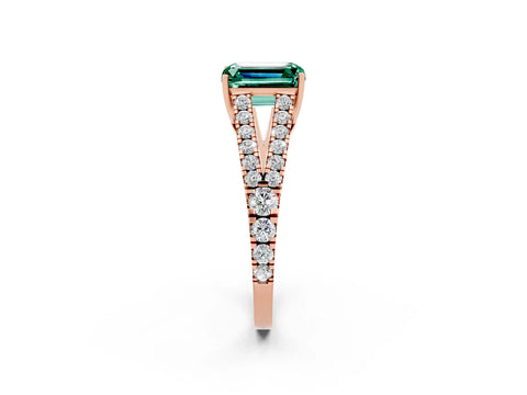Rose gold Emerald Cut Cut Split Shank Pave Diamond Engagement Ring with Four-Prong Setting_2