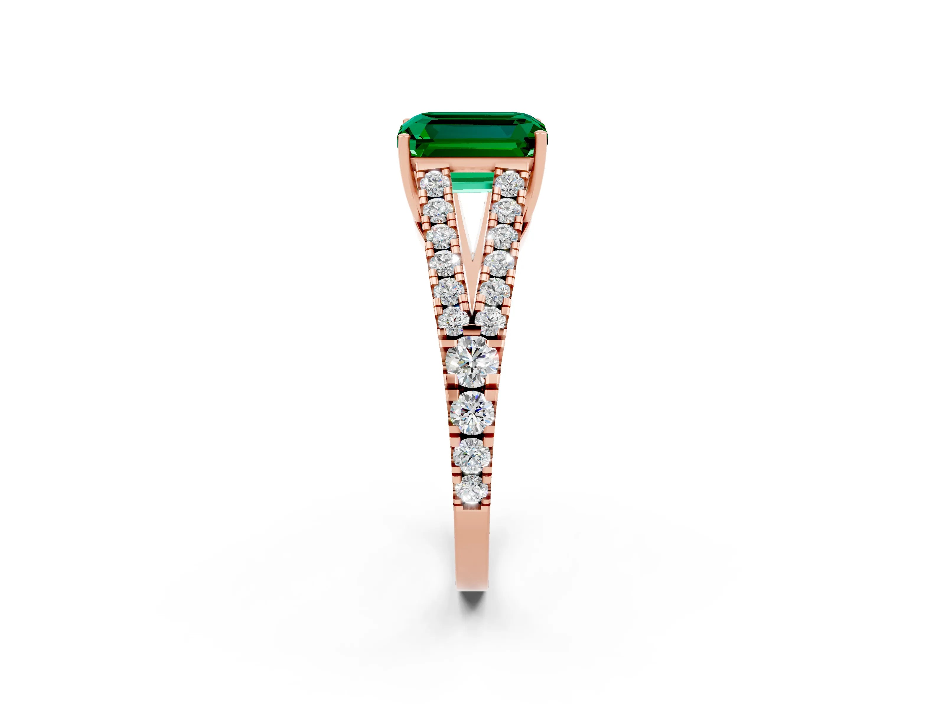 Rose gold Emerald Cut Cut Split Shank Pave Diamond Engagement Ring with Four-Prong Setting_2