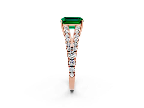 Rose gold Emerald Cut Cut Split Shank Pave Diamond Engagement Ring with Four-Prong Setting_2