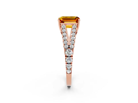 Rose gold Emerald Cut Cut Split Shank Pave Diamond Engagement Ring with Four-Prong Setting_2