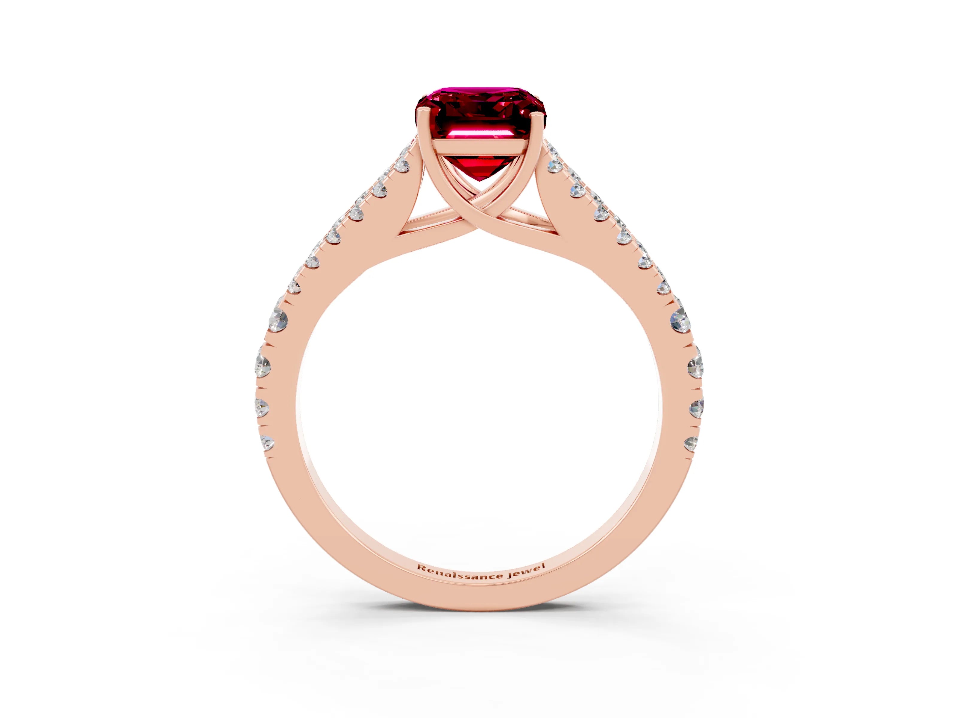 Rose gold Emerald Cut Cut Split Shank Pave Diamond Engagement Ring with Four-Prong Setting_3
