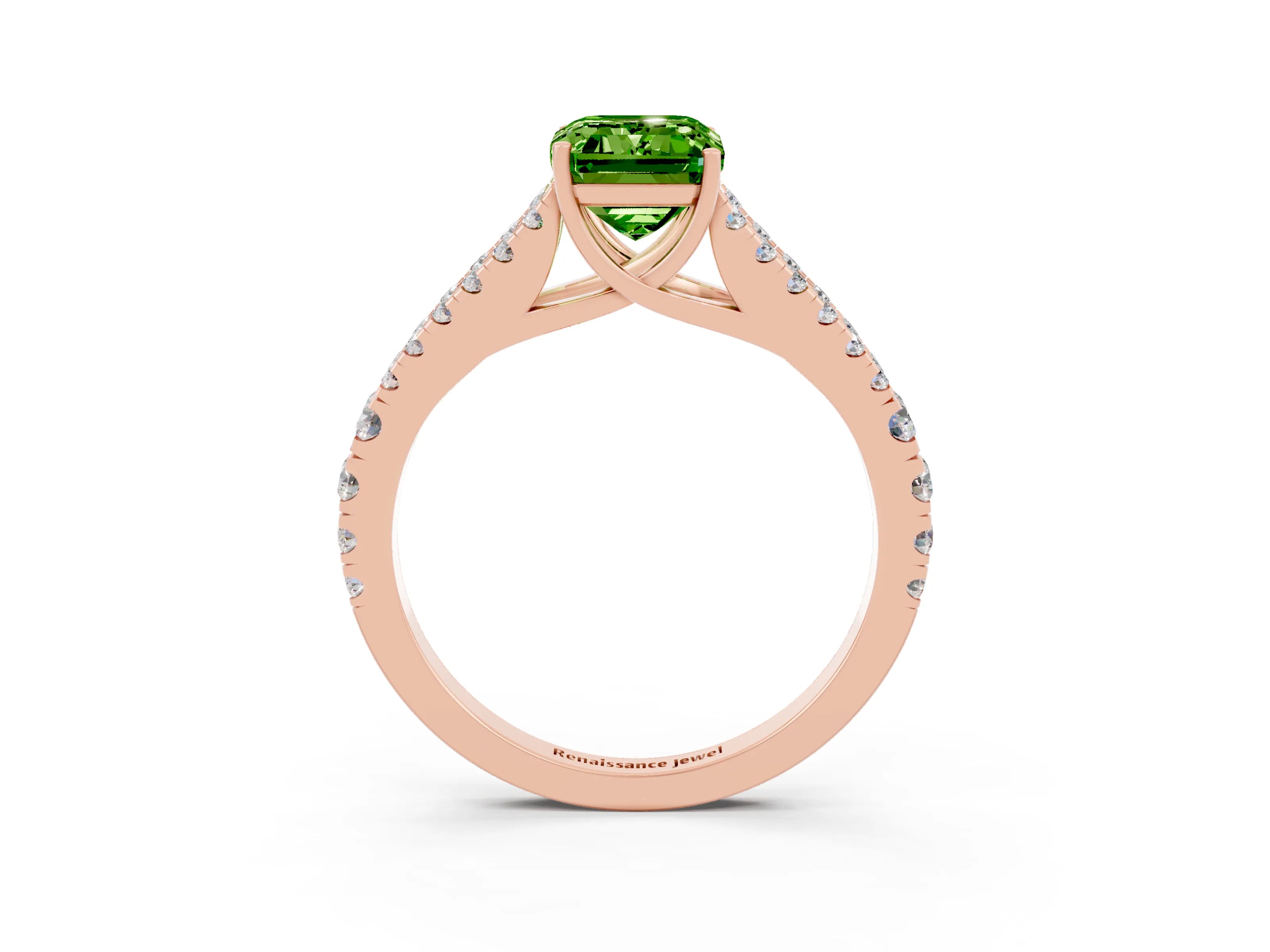 Rose gold Emerald Cut Cut Split Shank Pave Diamond Engagement Ring with Four-Prong Setting_3