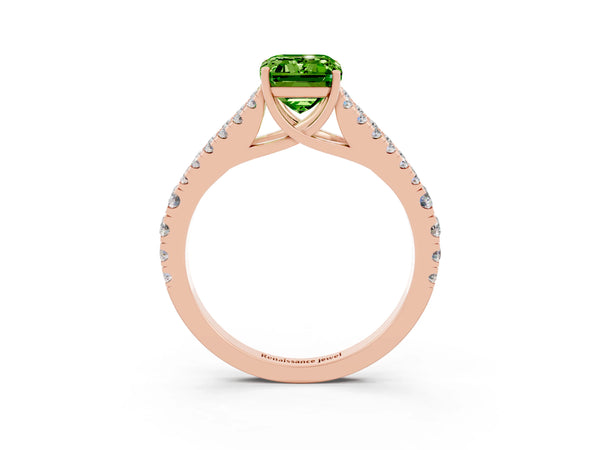 Rose gold Emerald Cut Cut Split Shank Pave Diamond Engagement Ring with Four-Prong Setting