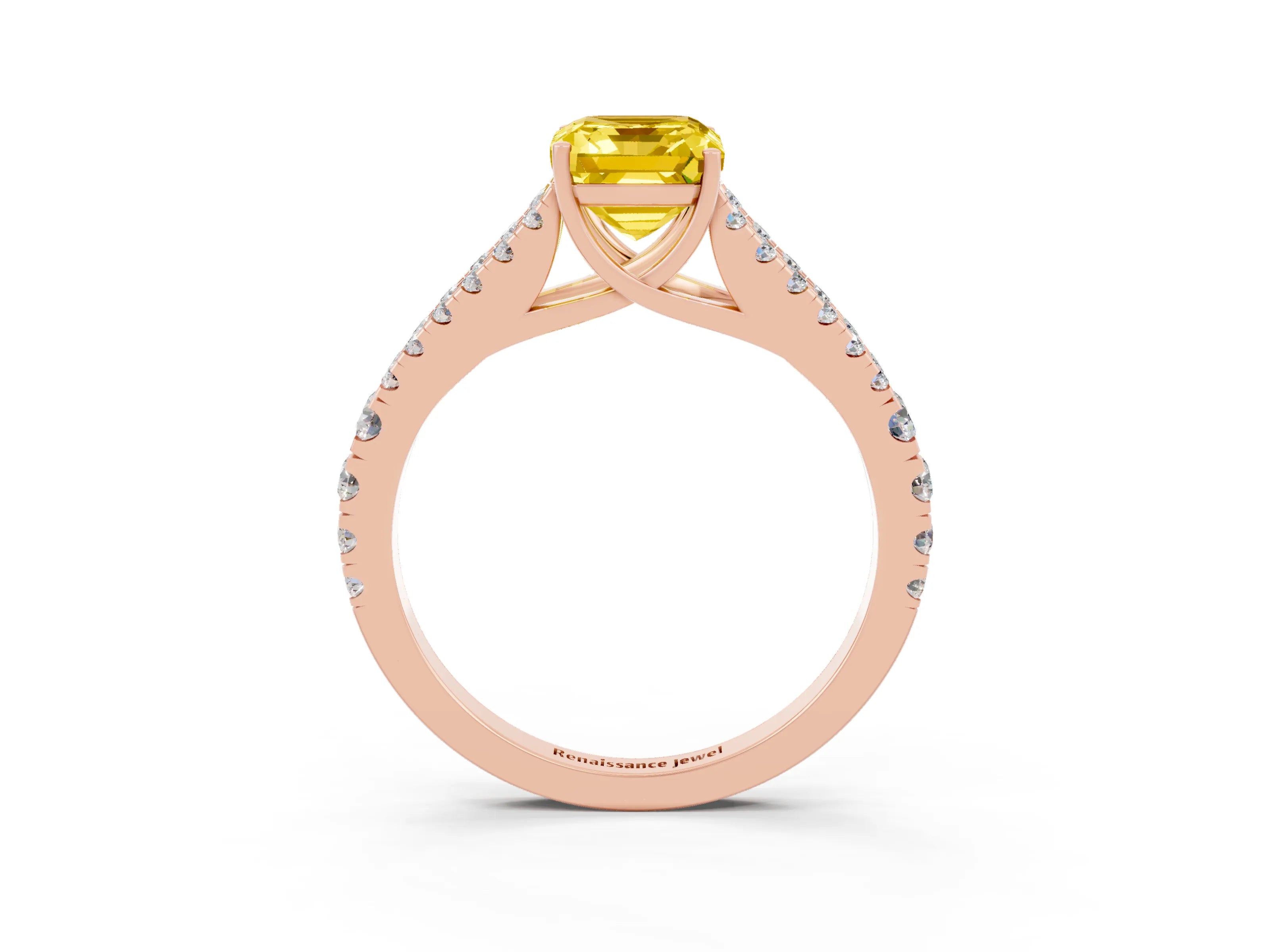 Rose gold Emerald Cut Cut Split Shank Pave Diamond Engagement Ring with Four-Prong Setting_3
