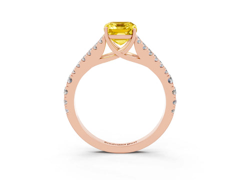 Rose gold Emerald Cut Cut Split Shank Pave Diamond Engagement Ring with Four-Prong Setting_3