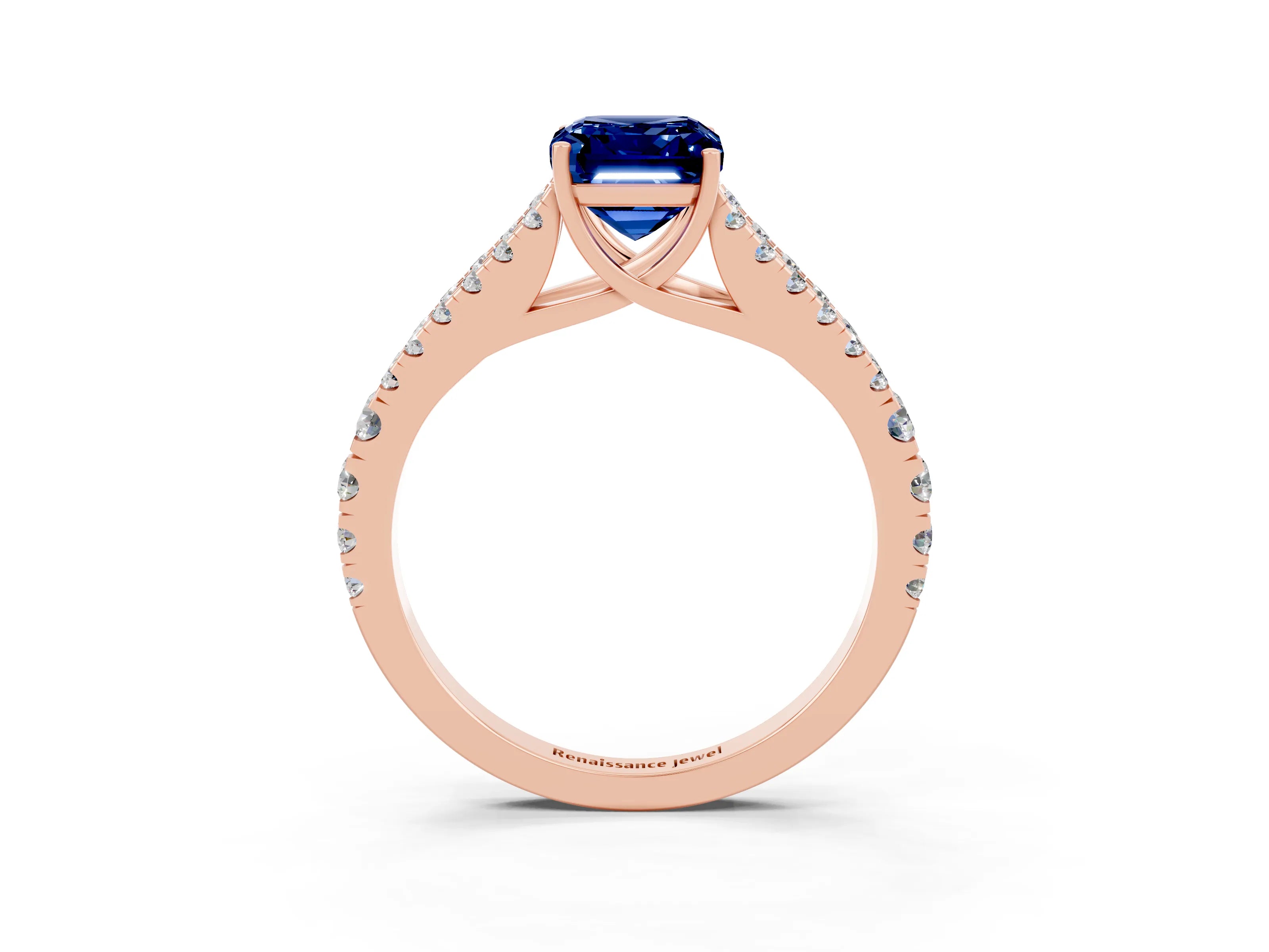 Rose gold Emerald Cut Cut Split Shank Pave Diamond Engagement Ring with Four-Prong Setting_3