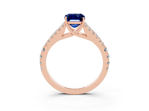 Rose gold Emerald Cut Cut Split Shank Pave Diamond Engagement Ring with Four-Prong Setting_3