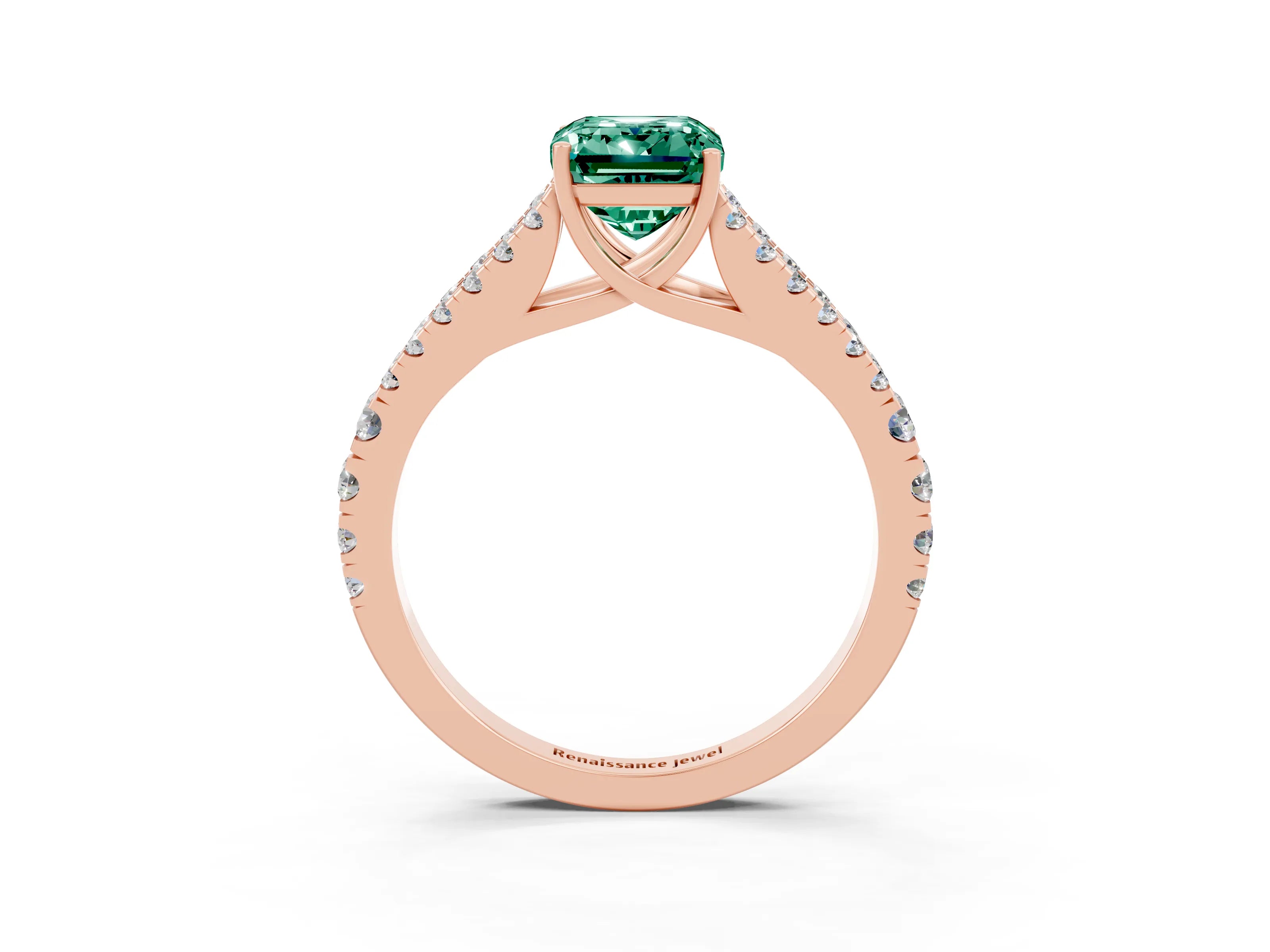 Rose gold Emerald Cut Cut Split Shank Pave Diamond Engagement Ring with Four-Prong Setting_3