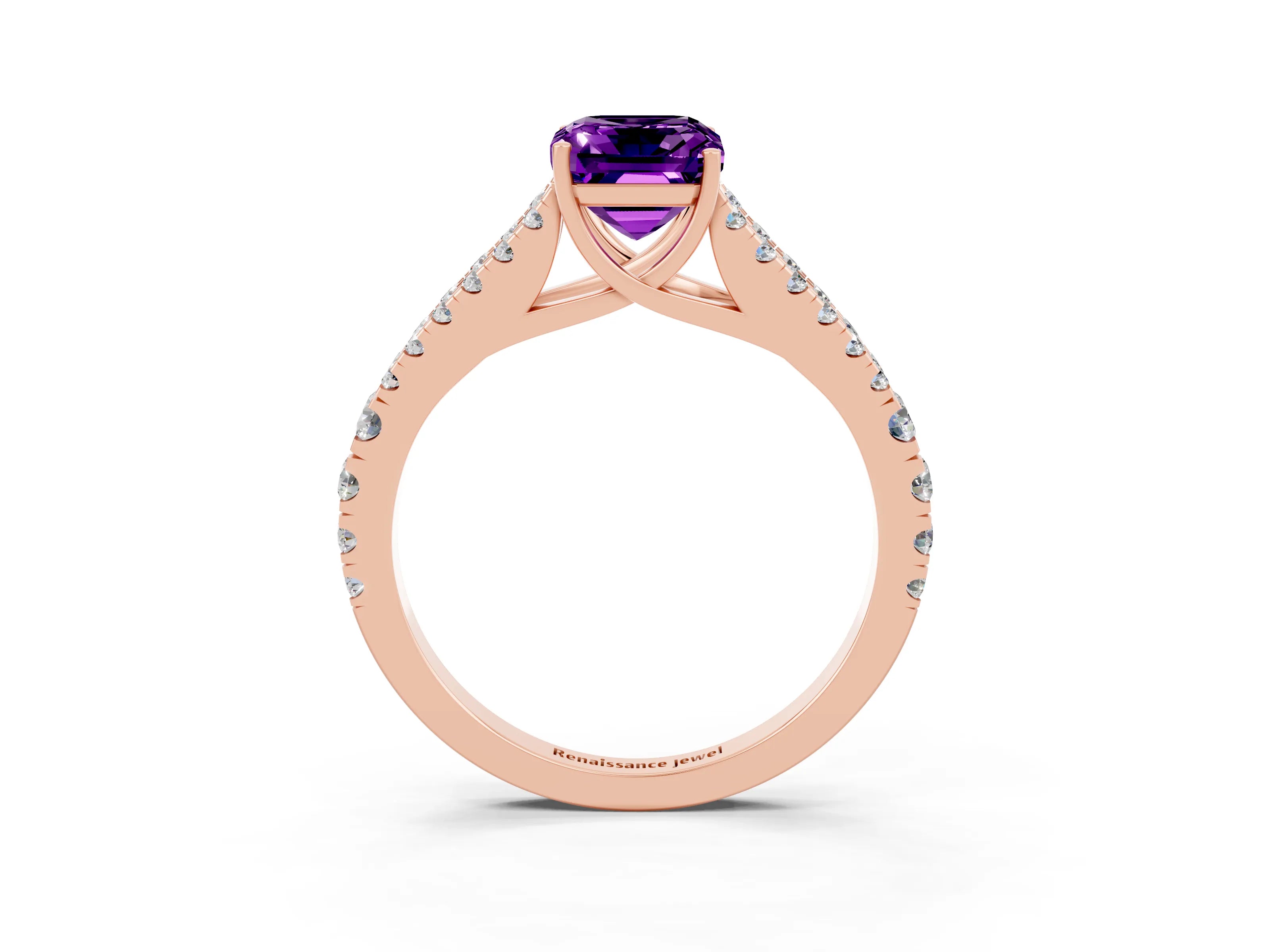 Rose gold Emerald Cut Cut Split Shank Pave Diamond Engagement Ring with Four-Prong Setting_3
