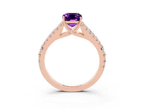 Rose gold Emerald Cut Cut Split Shank Pave Diamond Engagement Ring with Four-Prong Setting_3