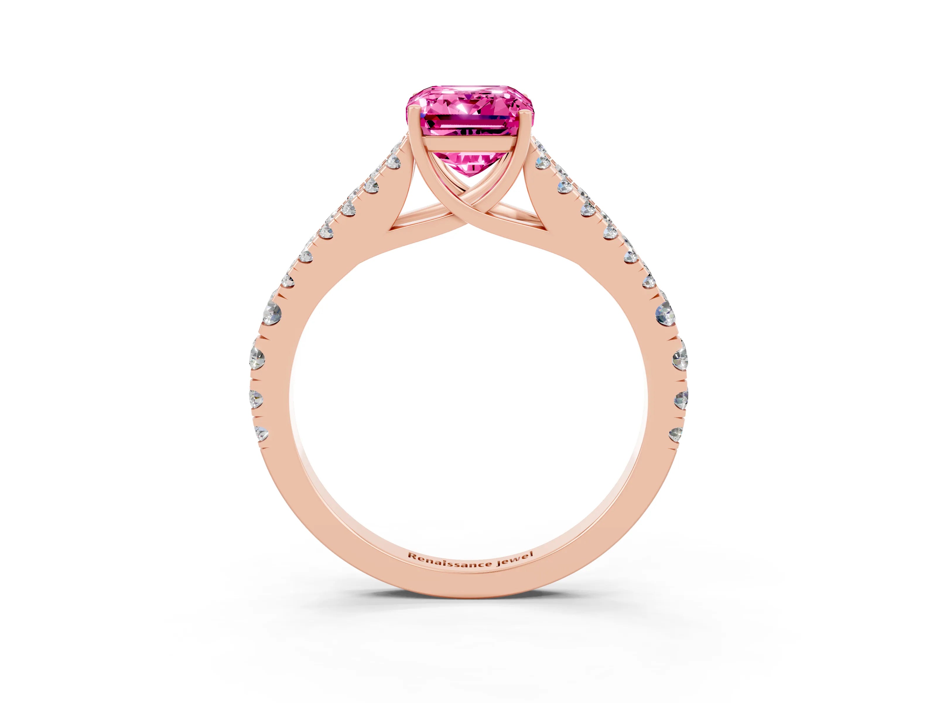 Rose gold Emerald Cut Cut Split Shank Pave Diamond Engagement Ring with Four-Prong Setting_3