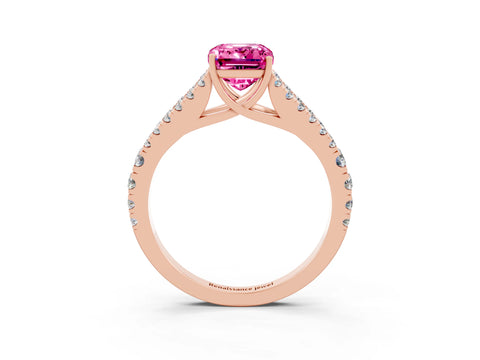 Rose gold Emerald Cut Cut Split Shank Pave Diamond Engagement Ring with Four-Prong Setting_3