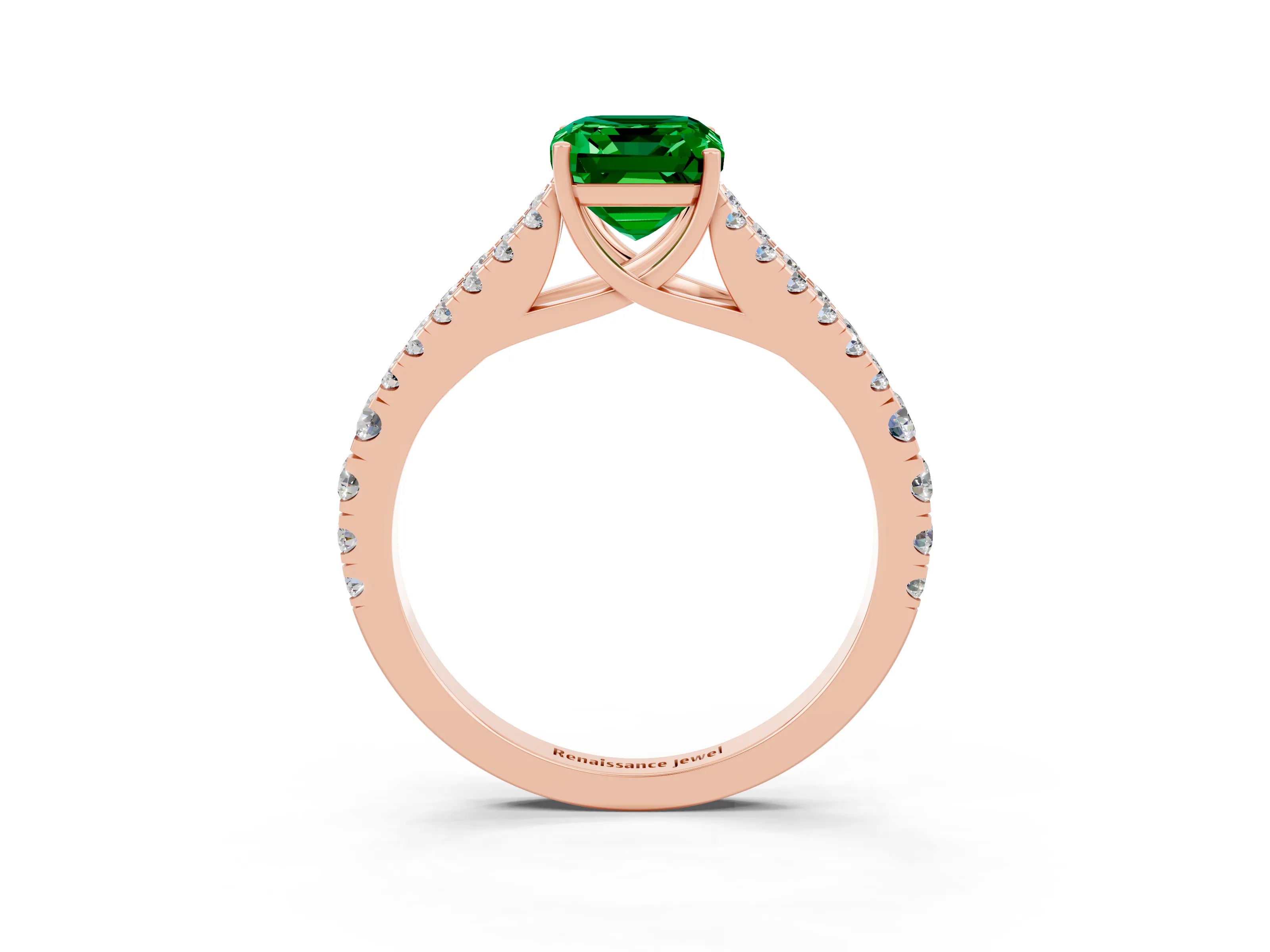 Rose gold Emerald Cut Cut Split Shank Pave Diamond Engagement Ring with Four-Prong Setting_3