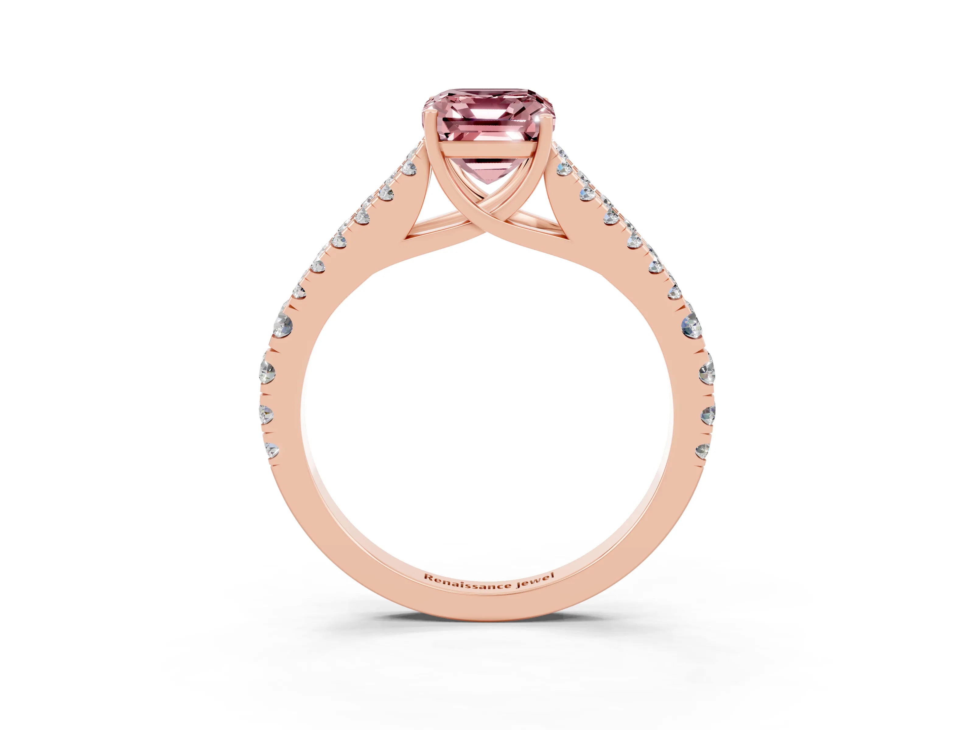 Rose gold Emerald Cut Cut Split Shank Pave Diamond Engagement Ring with Four-Prong Setting_3