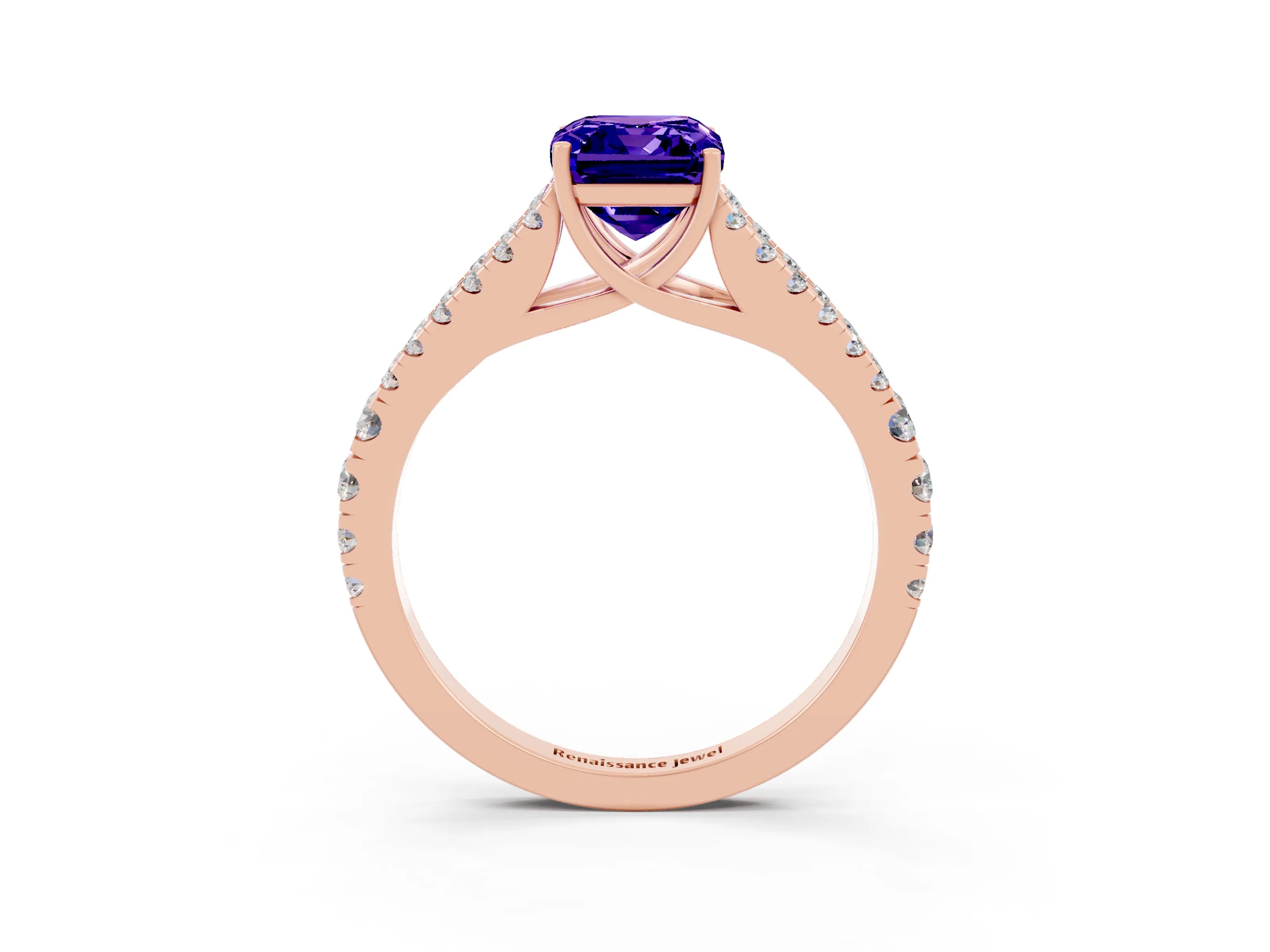 Rose gold Emerald Cut Cut Split Shank Pave Diamond Engagement Ring with Four-Prong Setting_3