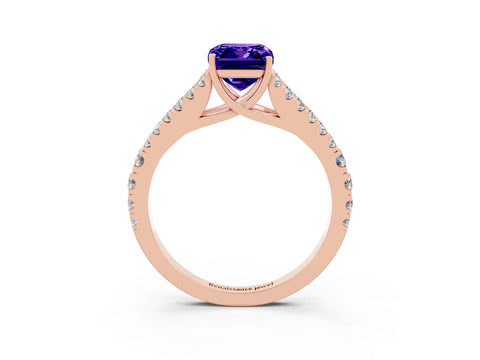 Rose gold Emerald Cut Cut Split Shank Pave Diamond Engagement Ring with Four-Prong Setting_3