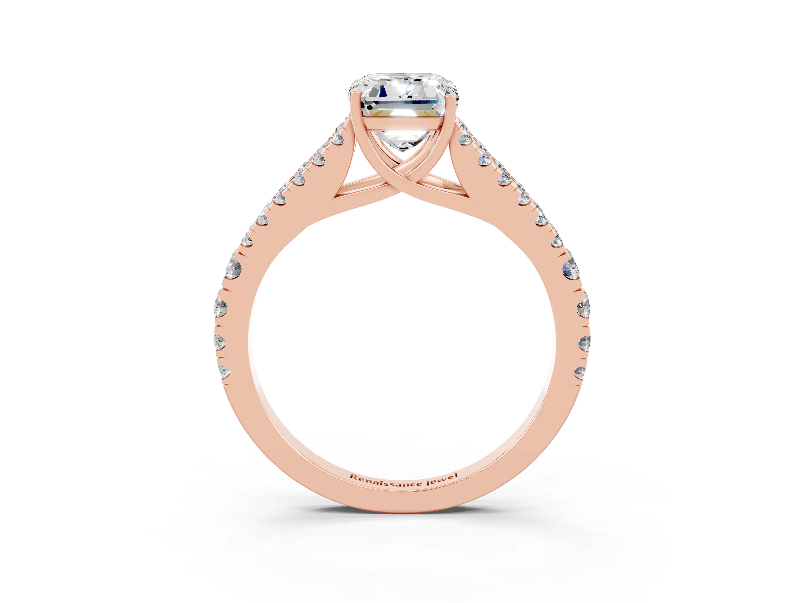 Rose gold Emerald Cut Cut Split Shank Pave Diamond Engagement Ring with Four-Prong Setting_3