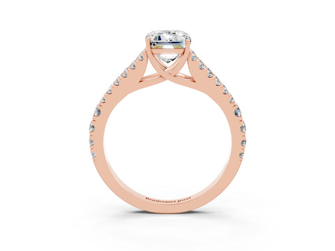 Rose gold Emerald Cut Cut Split Shank Pave Diamond Engagement Ring with Four-Prong Setting_3