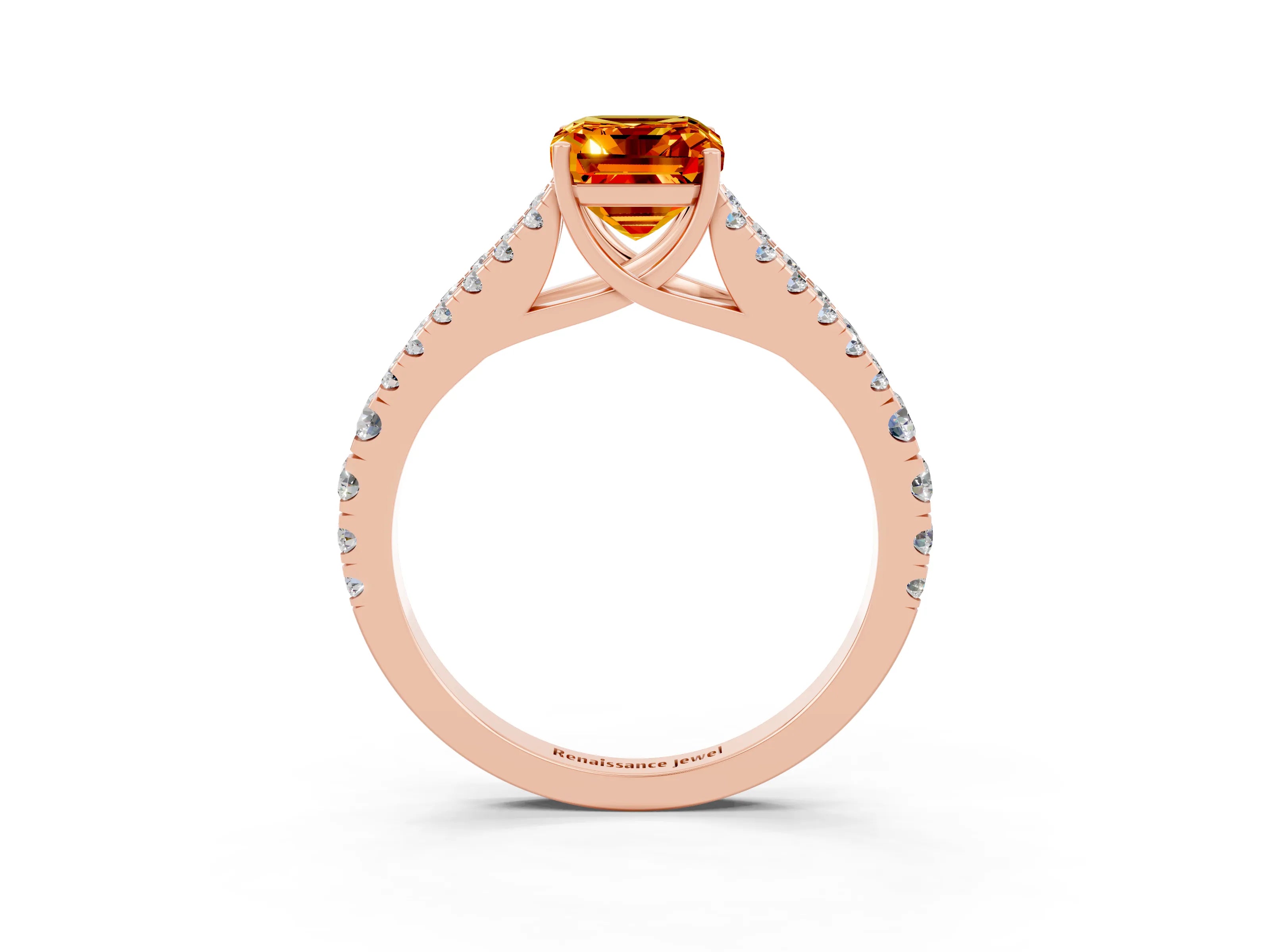 Rose gold Emerald Cut Cut Split Shank Pave Diamond Engagement Ring with Four-Prong Setting_3