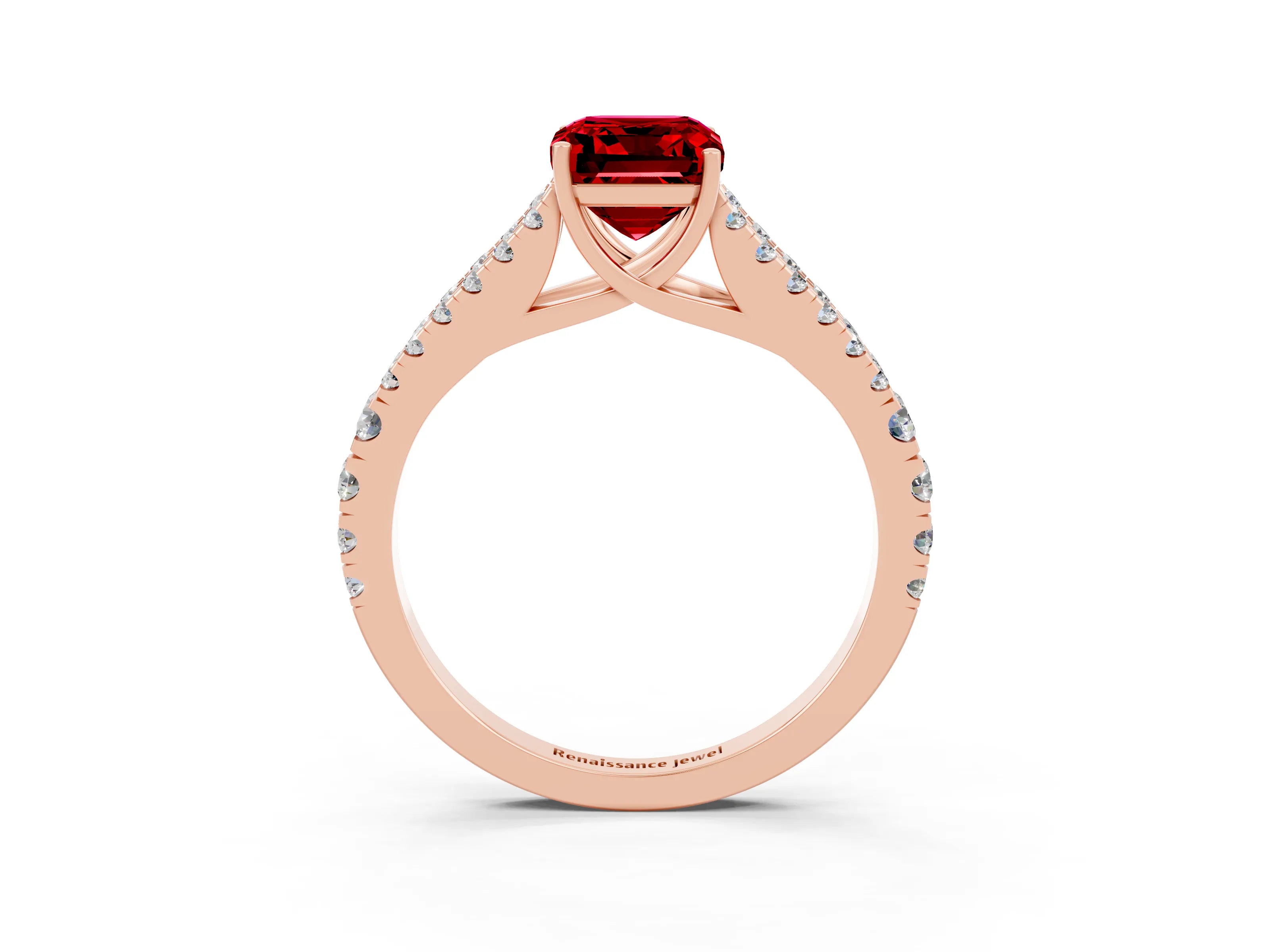 Rose gold Emerald Cut Cut Split Shank Pave Diamond Engagement Ring with Four-Prong Setting_3