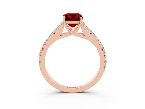 Rose gold Emerald Cut Cut Split Shank Pave Diamond Engagement Ring with Four-Prong Setting_3