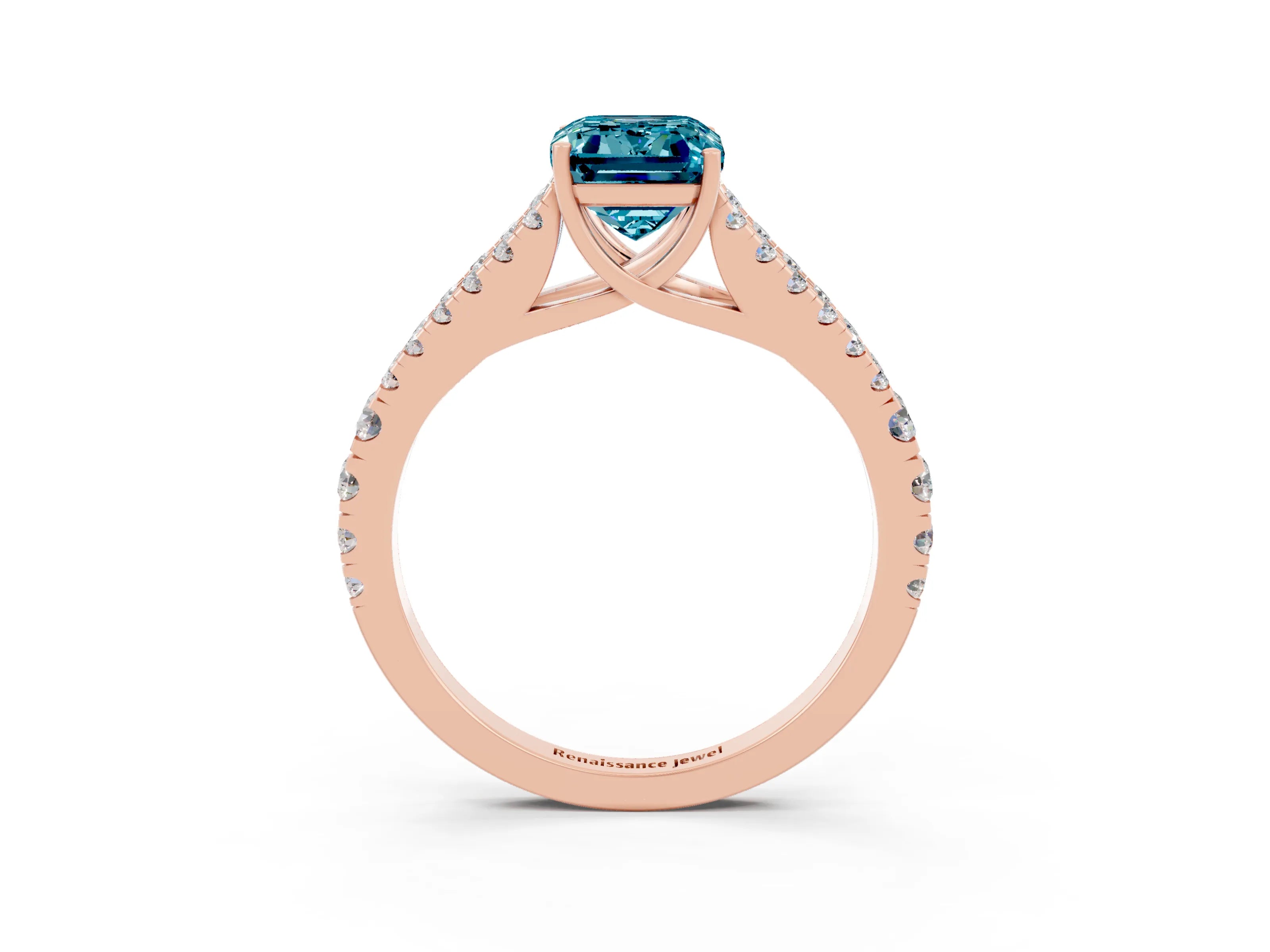 Rose gold Emerald Cut Cut Split Shank Pave Diamond Engagement Ring with Four-Prong Setting_3