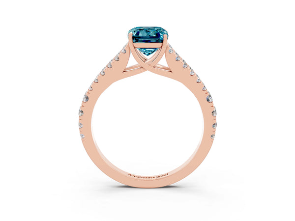Rose gold Emerald Cut Cut Split Shank Pave Diamond Engagement Ring with Four-Prong Setting