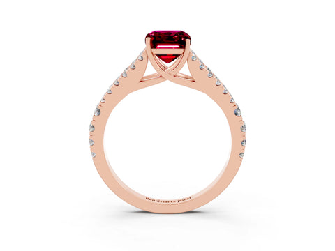 Rose gold Emerald Cut Cut Split Shank Pave Diamond Engagement Ring with Four-Prong Setting_3