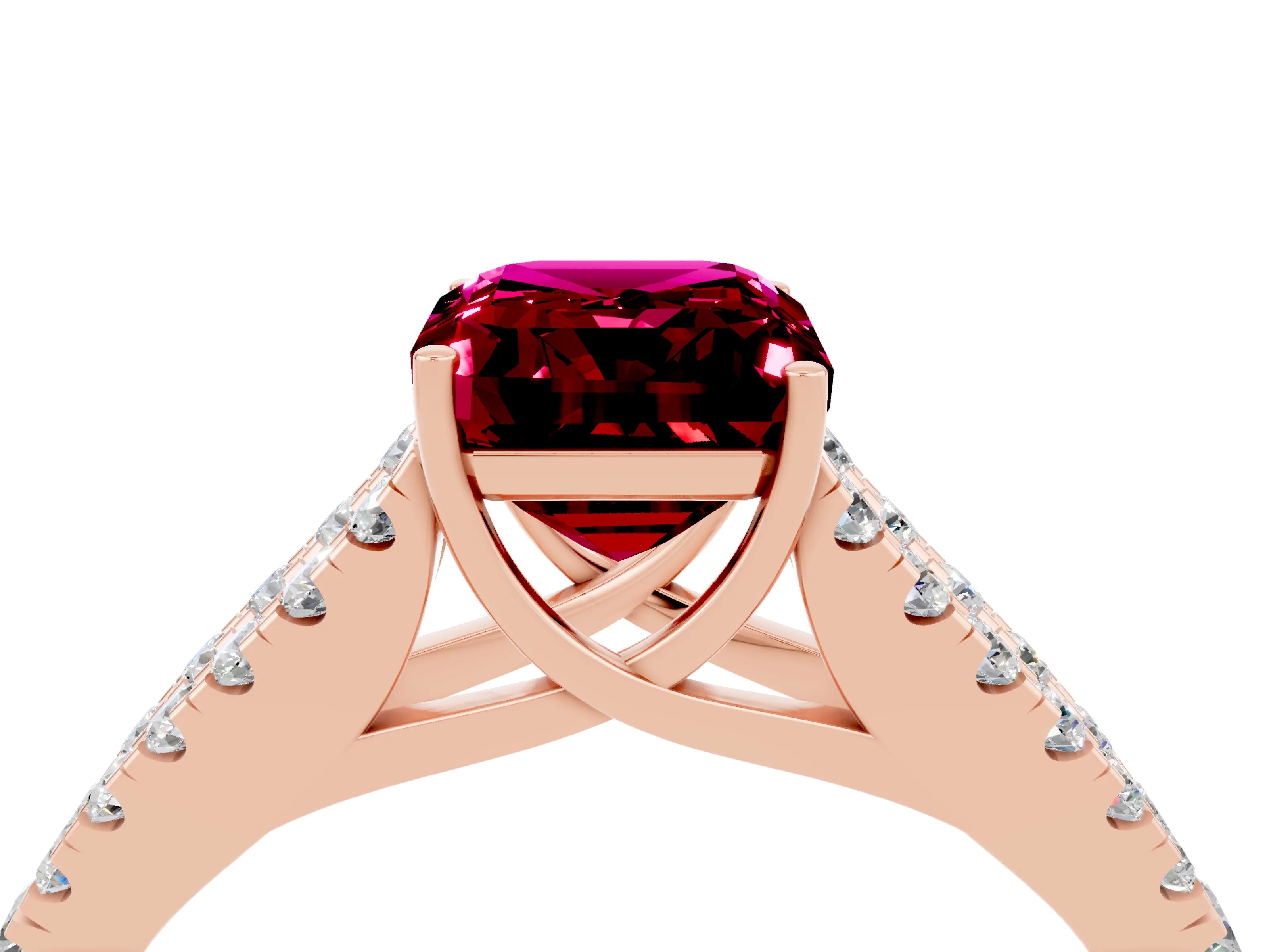 Rose gold Emerald Cut Cut Split Shank Pave Diamond Engagement Ring with Four-Prong Setting_4