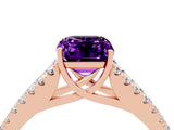 Rose gold Emerald Cut Cut Split Shank Pave Diamond Engagement Ring with Four-Prong Setting_4