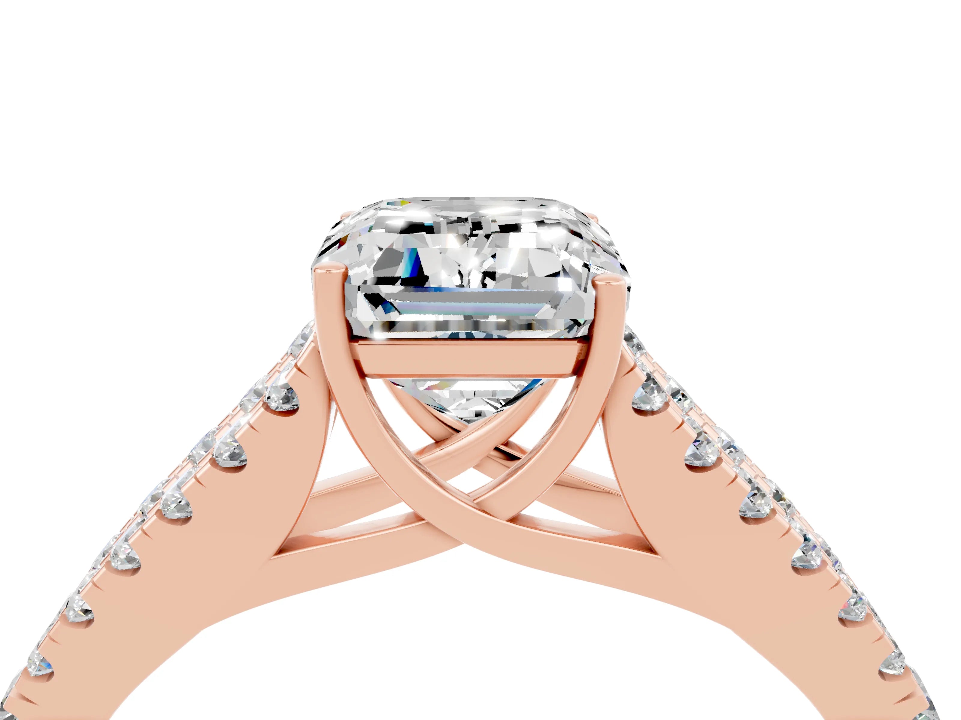 Rose gold Emerald Cut Cut Split Shank Pave Diamond Engagement Ring with Four-Prong Setting_4