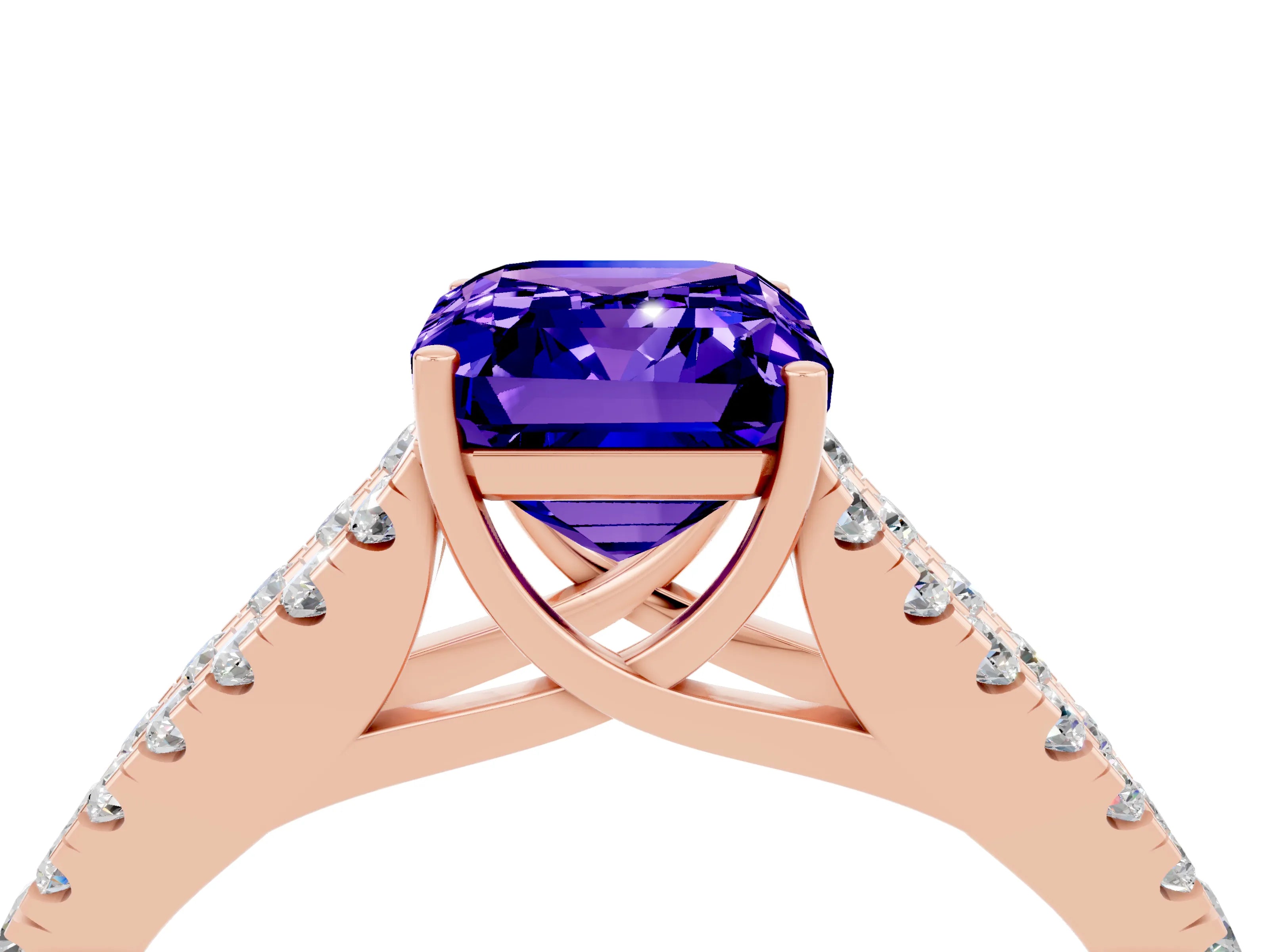 Rose gold Emerald Cut Cut Split Shank Pave Diamond Engagement Ring with Four-Prong Setting_4