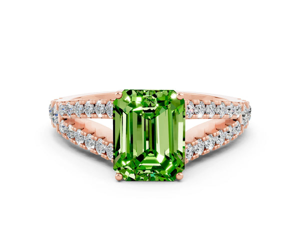 Rose gold Emerald Cut Cut Split Shank Pave Diamond Engagement Ring with Four-Prong Setting