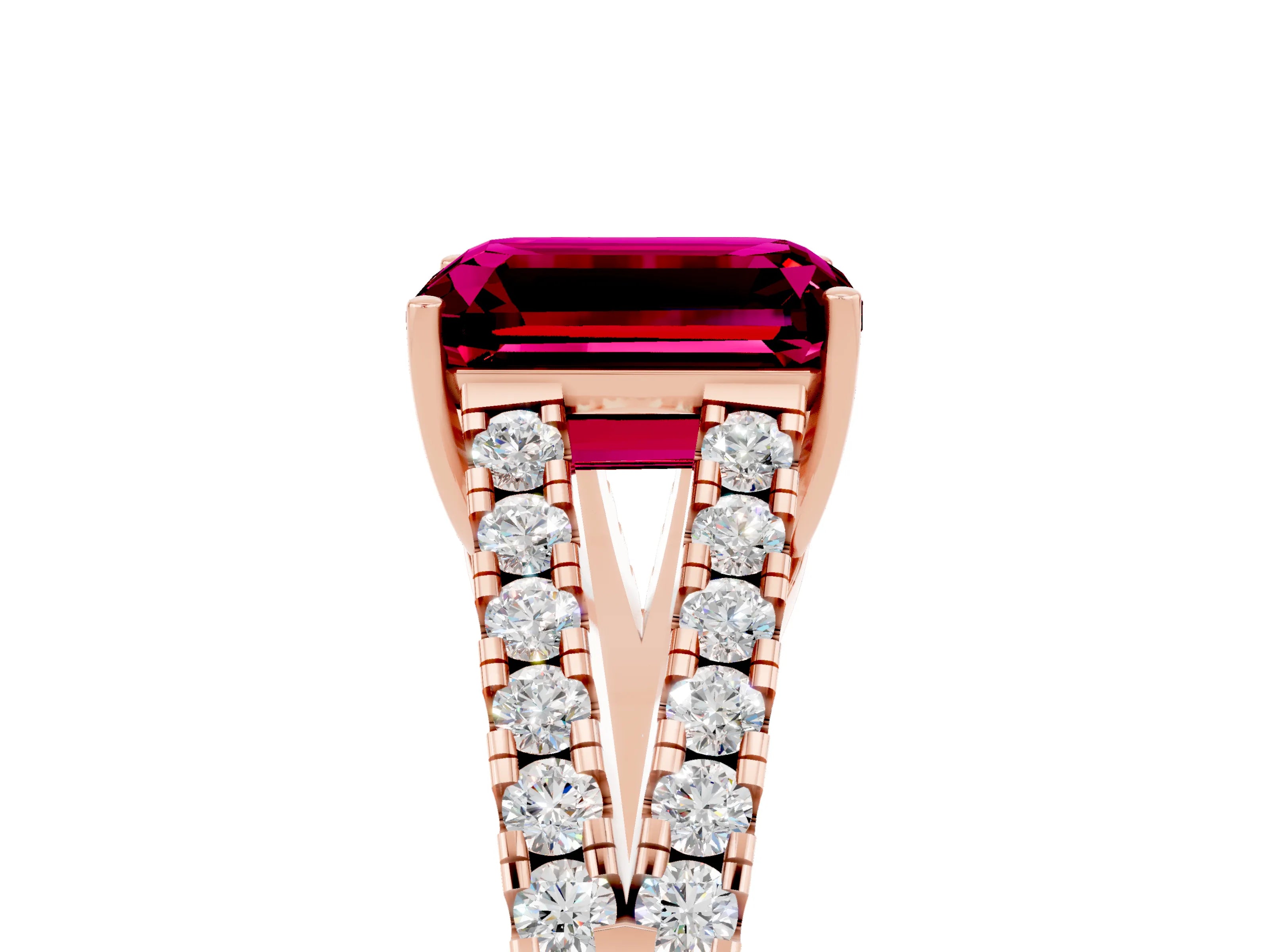 Rose gold Emerald Cut Cut Split Shank Pave Diamond Engagement Ring with Four-Prong Setting_5