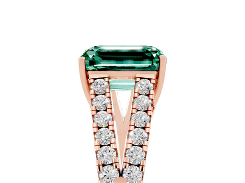Rose gold Emerald Cut Cut Split Shank Pave Diamond Engagement Ring with Four-Prong Setting_5