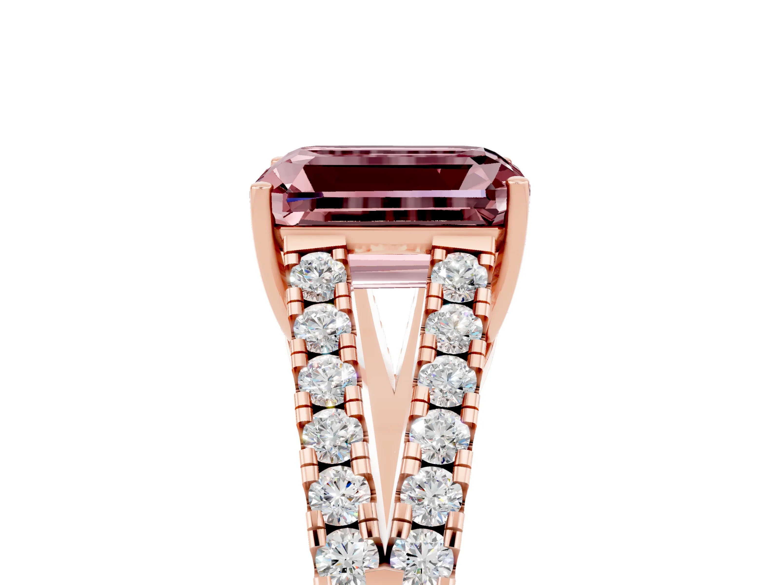 Rose gold Emerald Cut Cut Split Shank Pave Diamond Engagement Ring with Four-Prong Setting_5